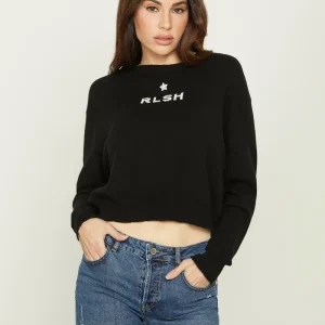 Maglia FRIDA corta manica lunga con jacquard logo più spilla stella con strass