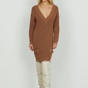 Abito ANAFI corto manica lunga scollo v con tasche più cinturini ecopelle