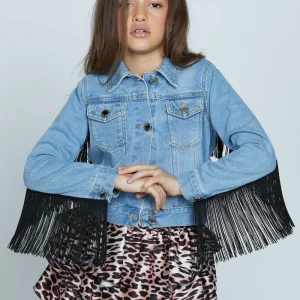 Giubbino TELOPEA manica lunga denim con passamaneria frange