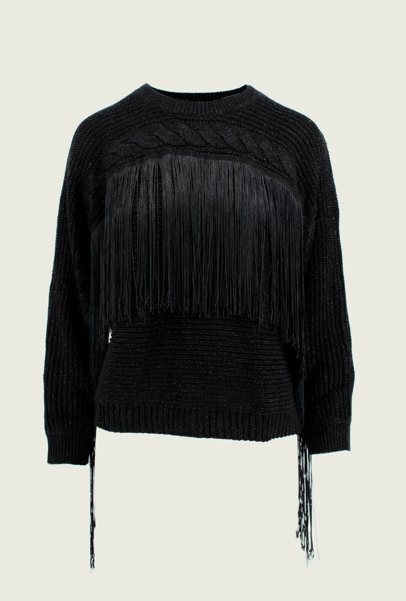 Maglia ROBERTA manica lunga con trecce più frange lurex - immagine 7